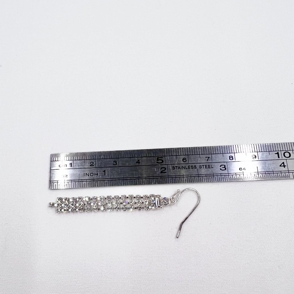 NWT - Indeed - Clear Rhinestone 3 Strand Dangle Silver Tone Fishhook Earrings - Picture 4 of 9